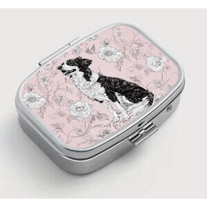 Cute Border Collie Pill Case, Med Organizer Holder, Dogs Compact Mirror Travel